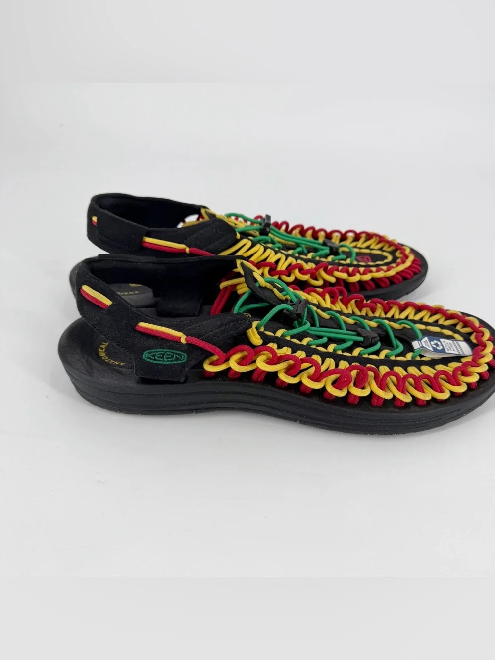 KEEN Uneek Sandals in Rasta Colorway 2 Cord Braided Construction Size 12